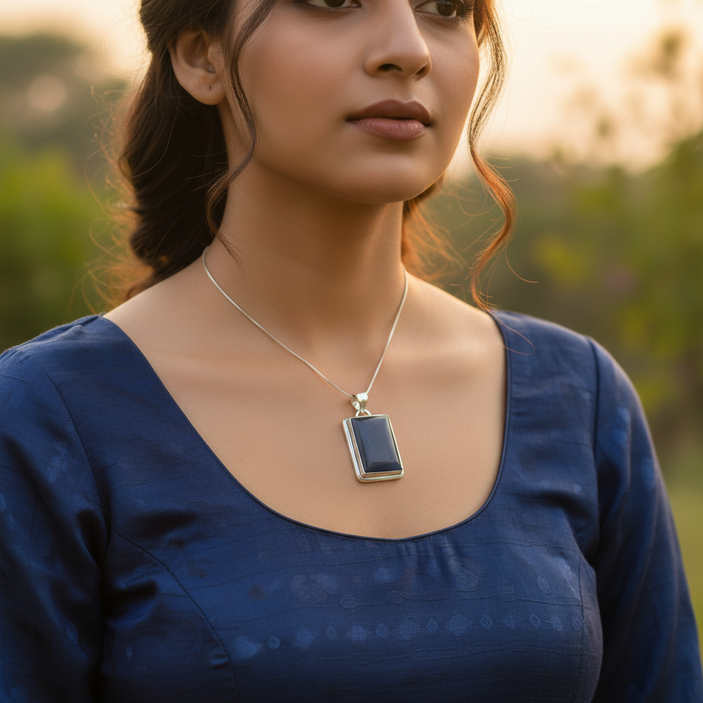 925 Silver Blue Stone Pendant for Women | Daily Wear Gift