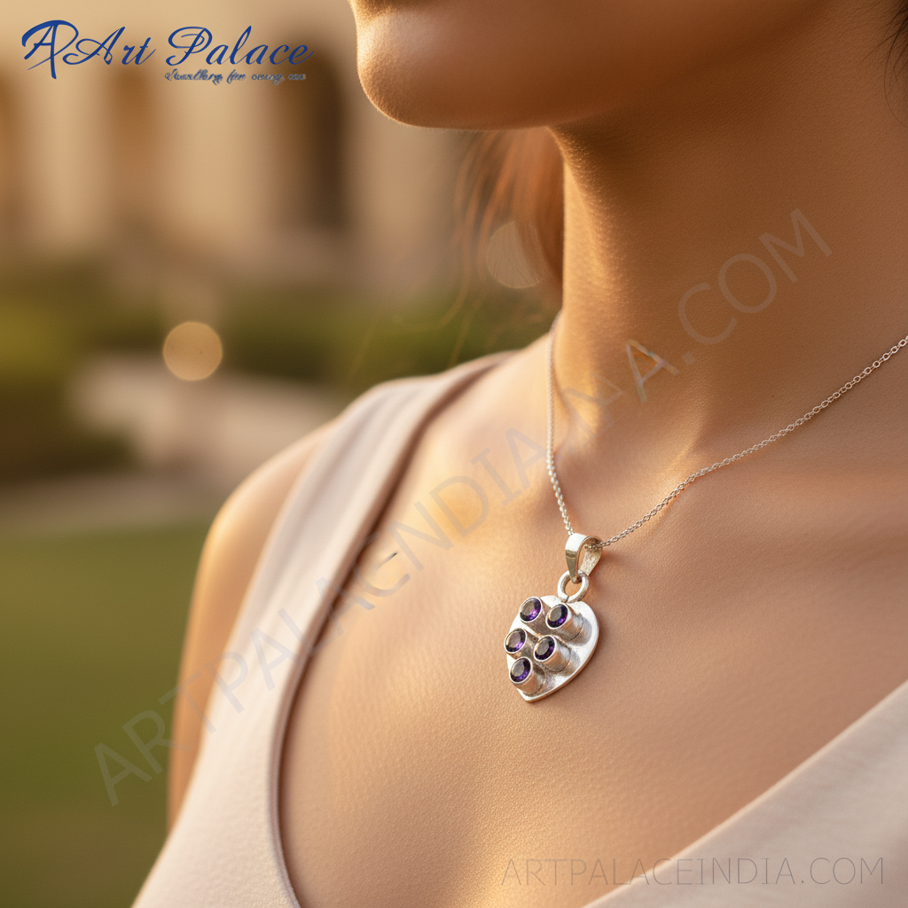 925 silver amethyst heart pendant for women | gemstone jewelry