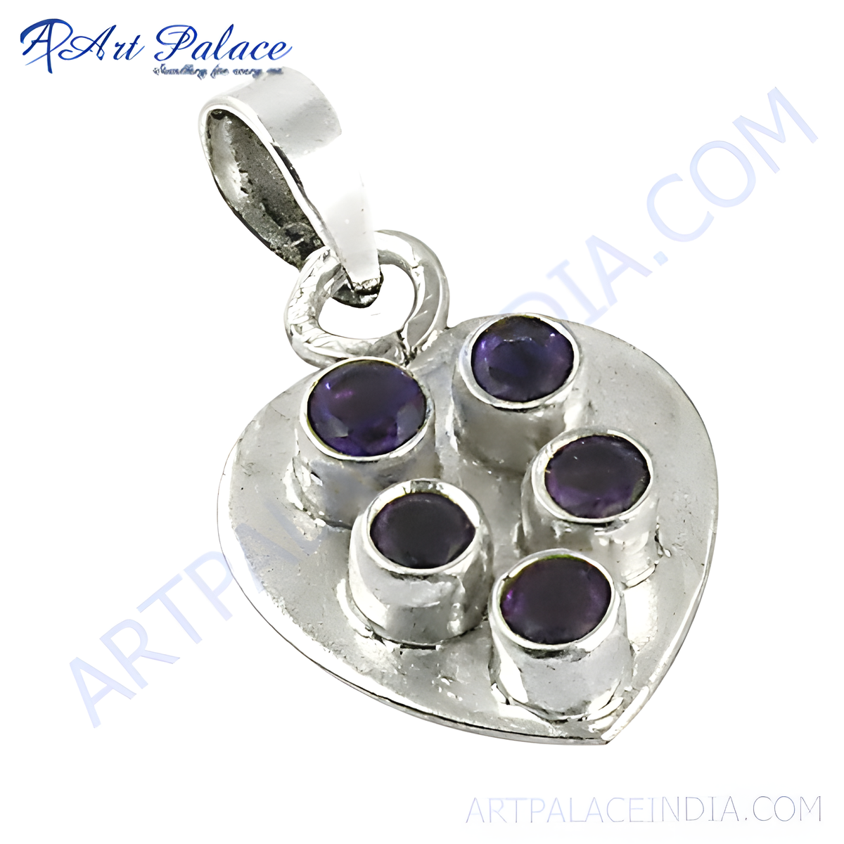 Sterling silver heart pendant with multiple amethyst gemstones, perfect for women's jewelry
