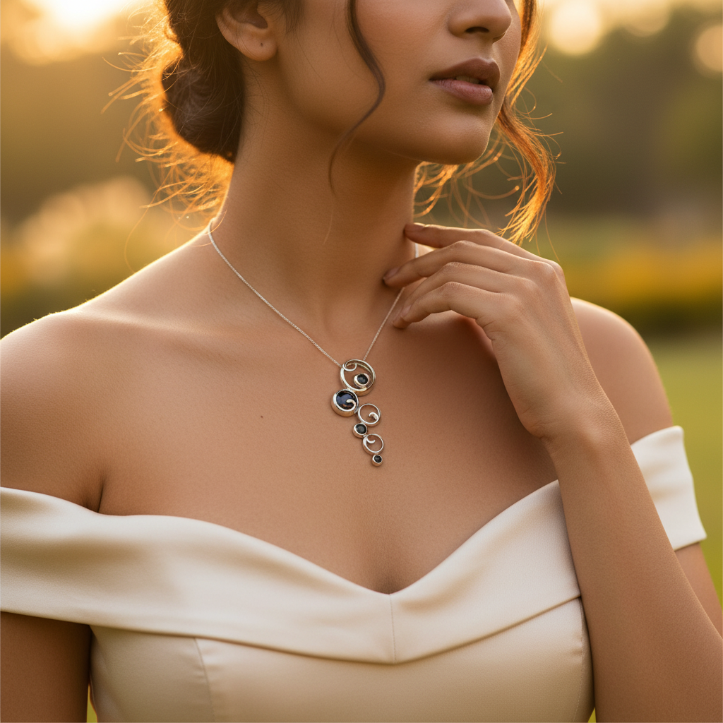 925 Silver Black Gemstone Pendant Necklace for Women | Gift Jewelry