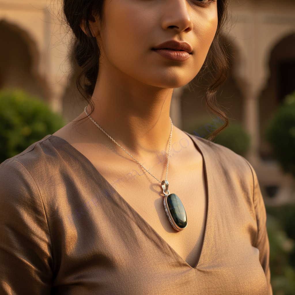 925 sterling silver hawk's eye pendant for women | gemstone jewelry