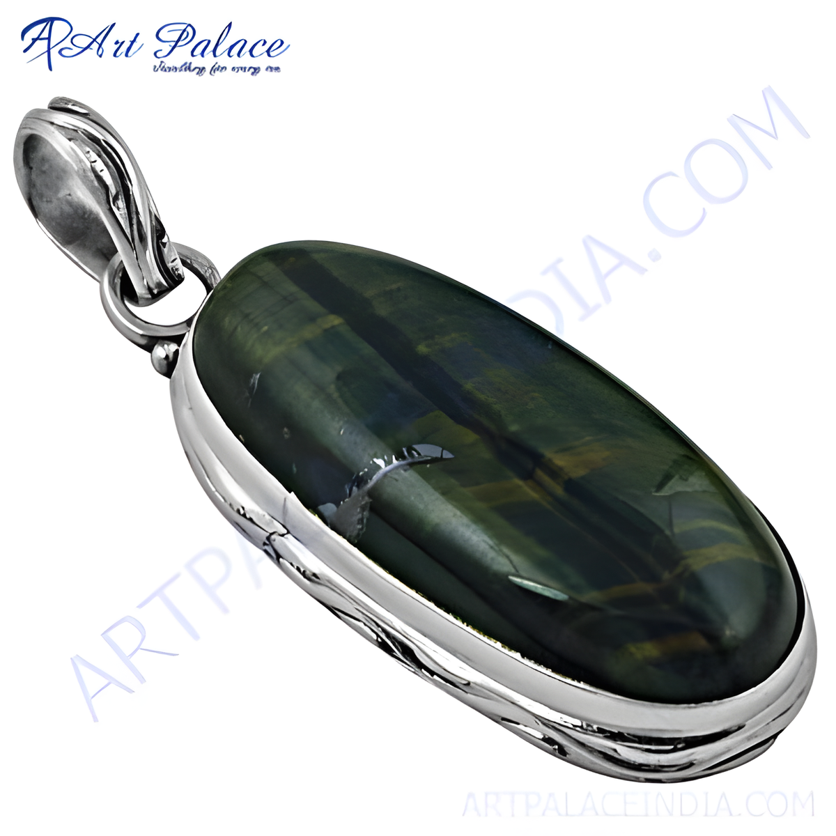 925 sterling silver pendant with a hawk's eye gemstone