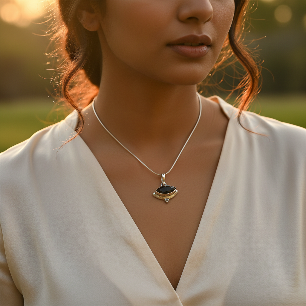 925 Silver Black Gemstone Pendant for Women | Daily Wear