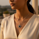 将图像加载到图库查看器中， 925 Silver Sunburst Pendant | Black Pearl Gemstone Jewelry
