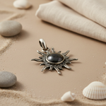 将图像加载到图库查看器中， 925 Silver Sunburst Pendant | Black Pearl Gemstone Jewelry
