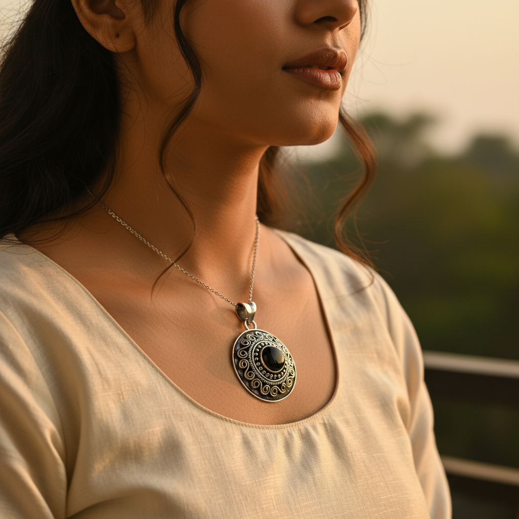 925 sterling silver black onyx pendant for women | gemstone jewelry