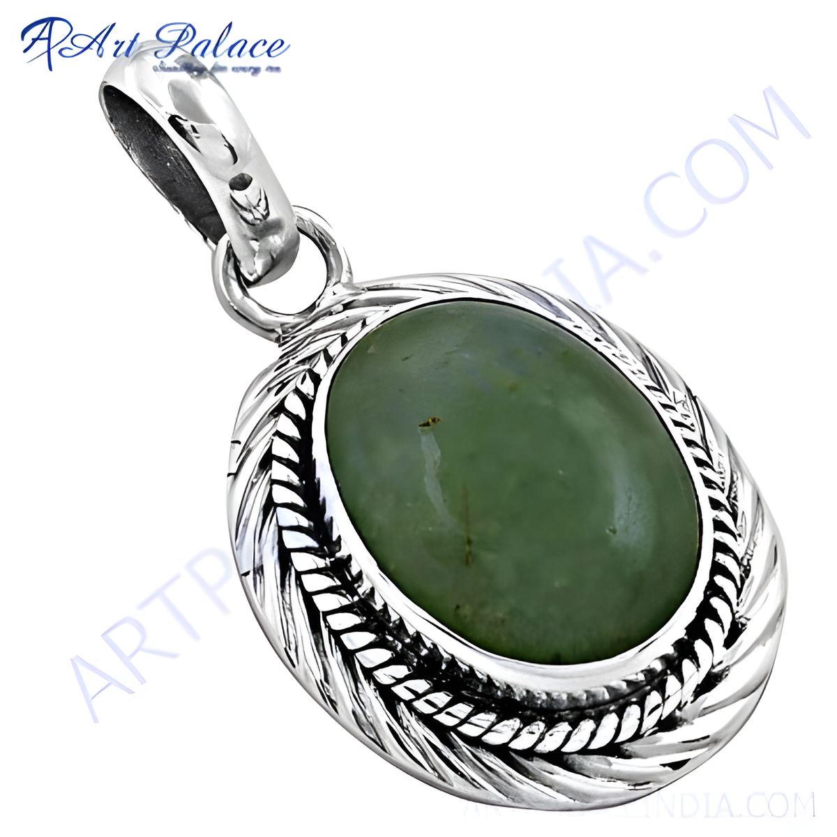 925 sterling silver oval pendant with green jade gemstone