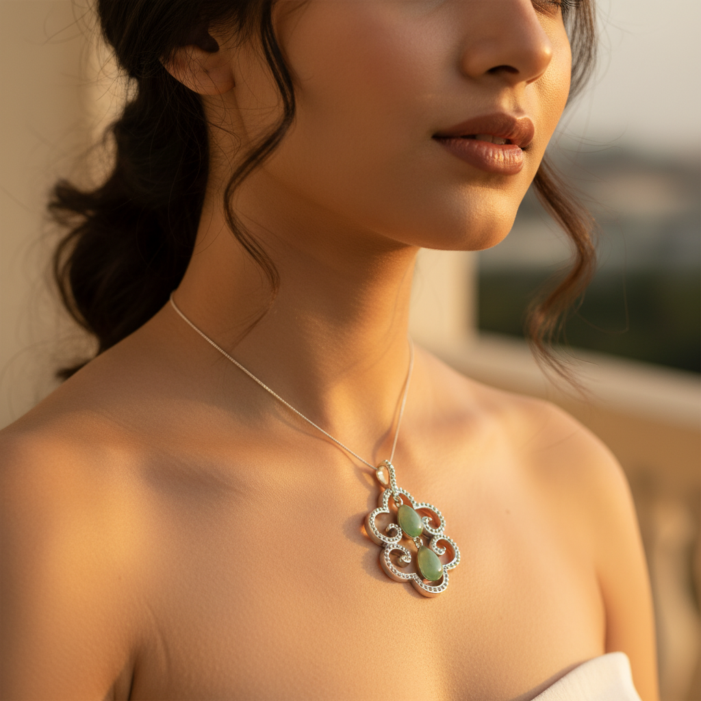 925 Silver Jade Pendant Necklace | Teardrop Gemstone Jewelry
