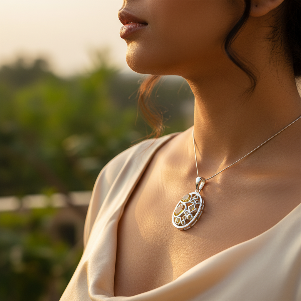 925 silver citrine pendant for women | gemstone jewelry