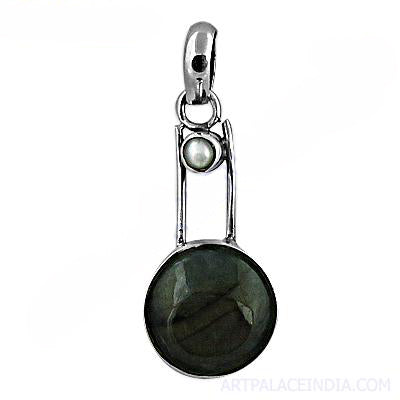 925 Silver Pendant Necklace with Round Green Stone | Gift for Her