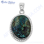 Load image into Gallery viewer, 925 sterling silver oval turquoise stone pendant with silver detailing
