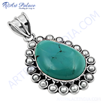 Load image into Gallery viewer, 925 sterling silver turquoise pendant with pearl accents, teal gemstone, teardrop shaped jewelry
