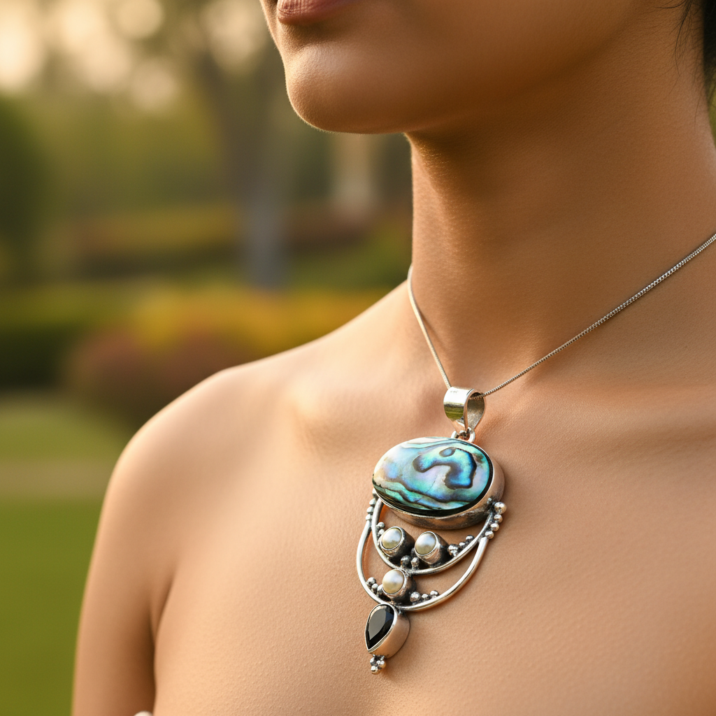 925 silver abalone pendant with pearl accents | gift for her