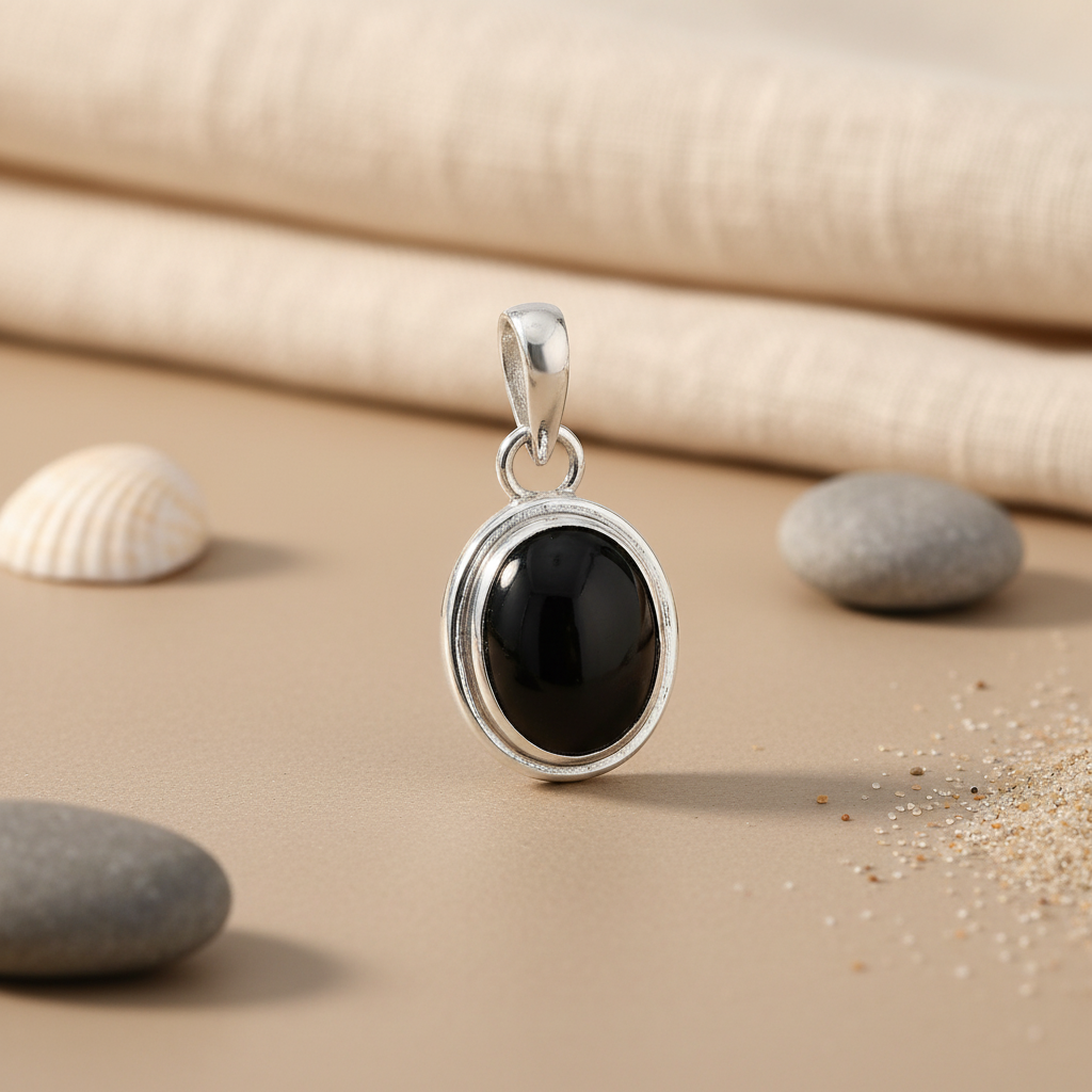 925 Silver Black Onyx Pendant | Oval Gemstone Jewelry for Women