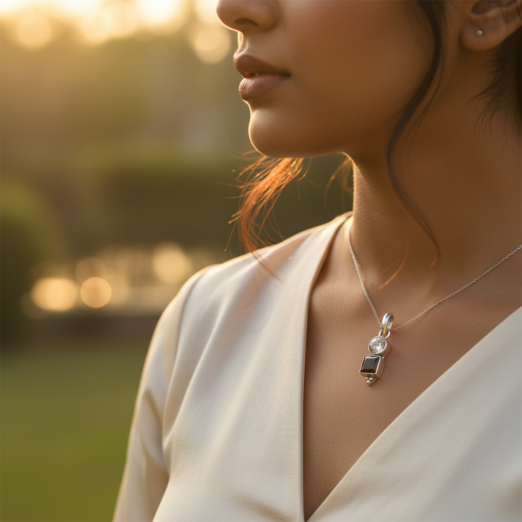 925 Silver Cubic Zirconia & Garnet Pendant | Women's Jewelry