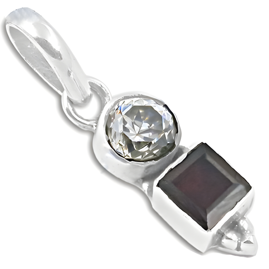 Famous Designer Cz & Garnet Gemstone Silver Pendant