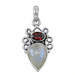 将图像加载到图库查看器中， 925 Silver Moonstone &amp; Garnet Pendant | Women's Necklace
