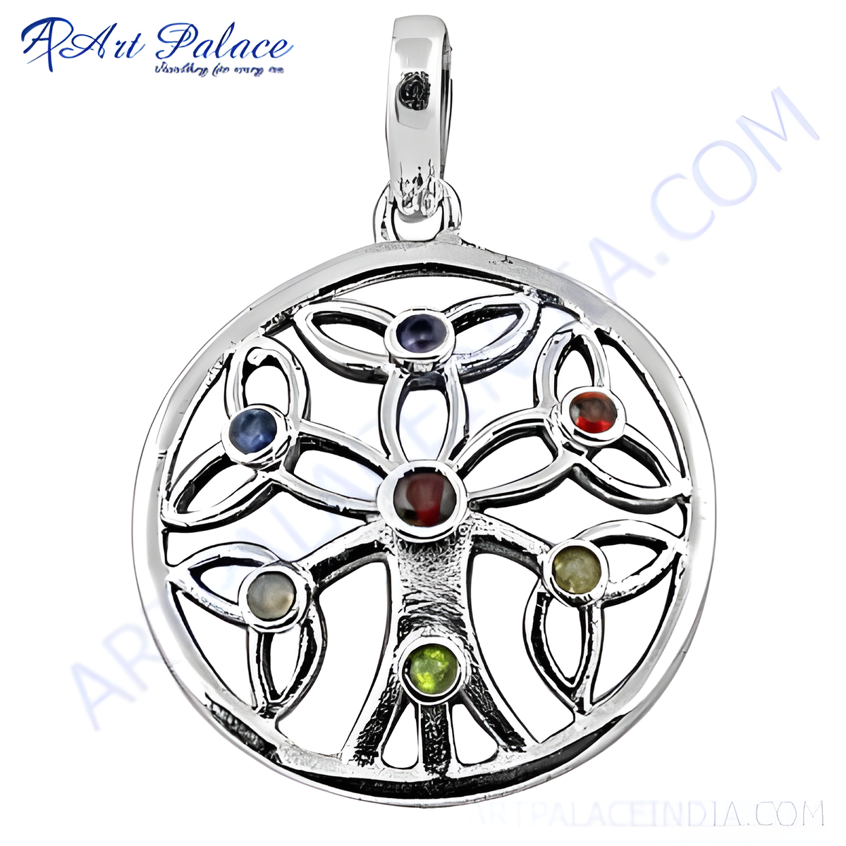 925 sterling silver tree of life pendant with colorful gemstones