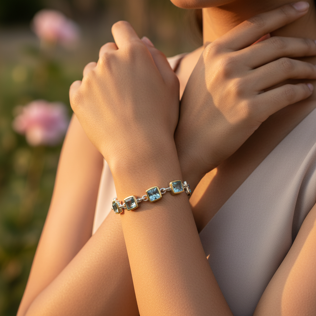925 Silver Blue Topaz Bracelet for Women | Daily Wear