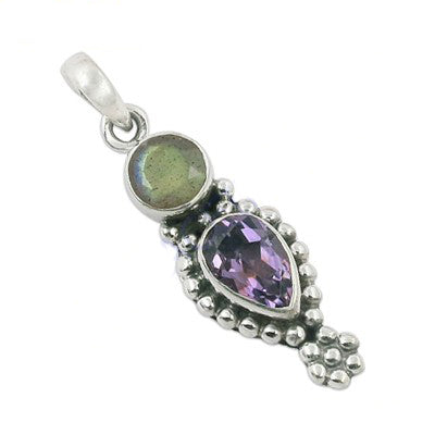 925 sterling silver labradorite & amethyst pendant for women