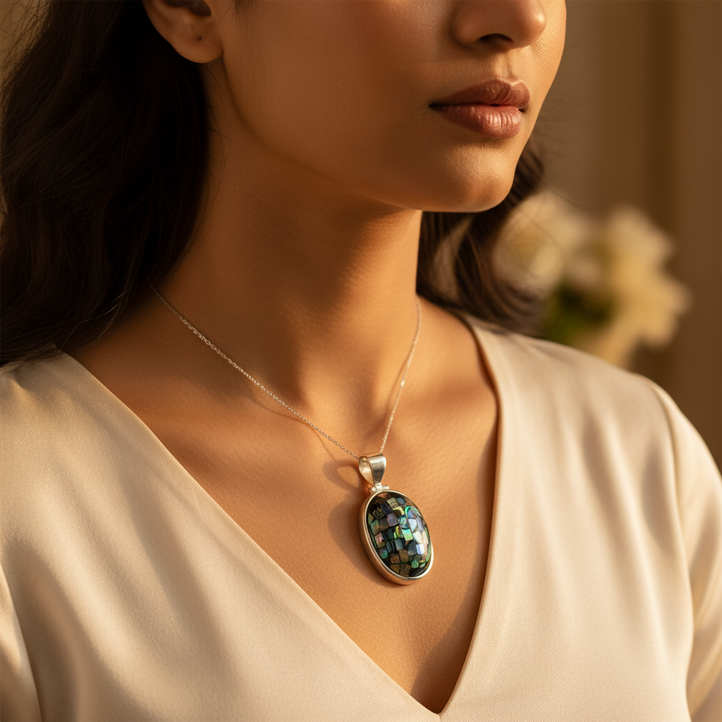 925 Silver Abalone Shell Pendant for Women | Gemstone Jewelry