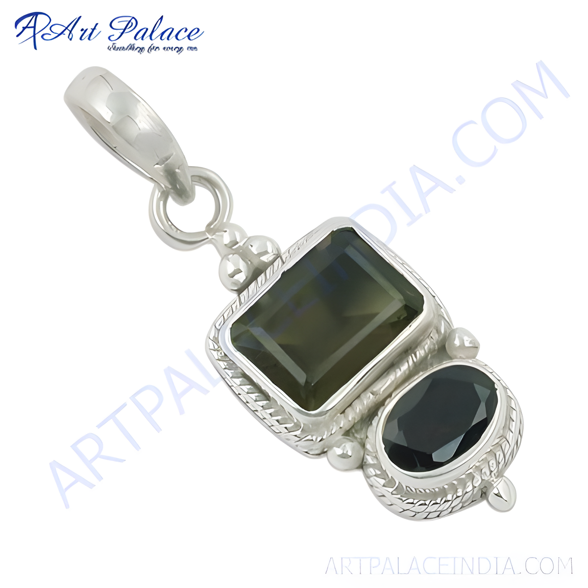 Sterling silver pendant featuring rectangular and oval gemstones, ideal for women's daily wear and gifting