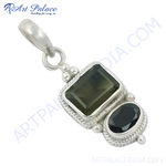Load image into Gallery viewer, Sterling silver pendant featuring rectangular and oval gemstones, ideal for women&#39;s daily wear and gifting.
