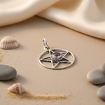 Load image into Gallery viewer, 925 Silver Pentagram Pendant with Amethyst Stone | Wiccan Jewelry
