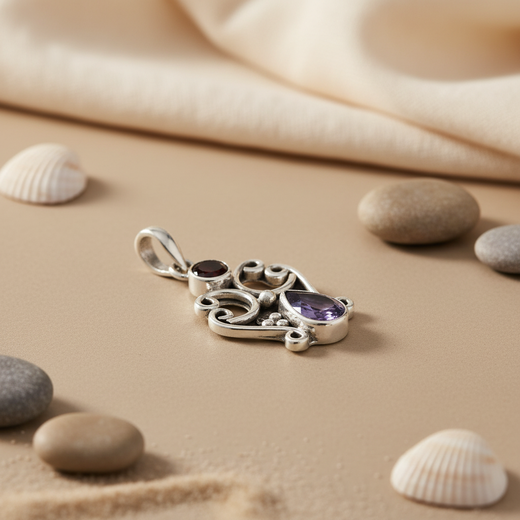 925 Silver Amethyst & Garnet Pendant | Women's Gemstone Jewelry