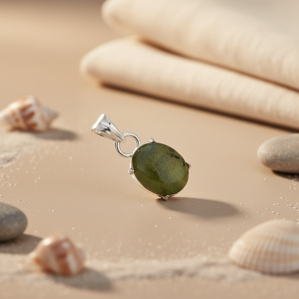 Silver Pendant with Green Gemstone | Women's Jewelry Gift