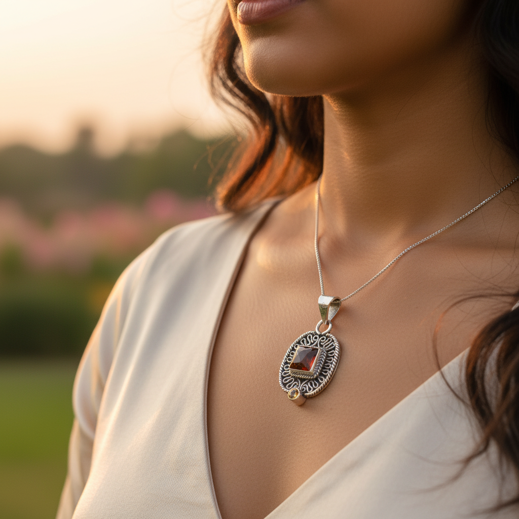 925 silver garnet pendant necklace for women | gemstone jewelry
