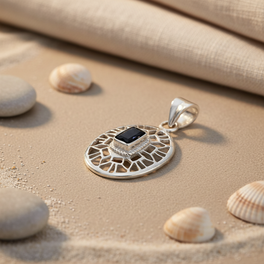 925 Silver Sapphire Pendant Necklace | Women's Openwork Jewelry