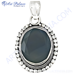 Load image into Gallery viewer, 925 sterling silver oval chalcedony pendant with a faceted gray gemstone.
