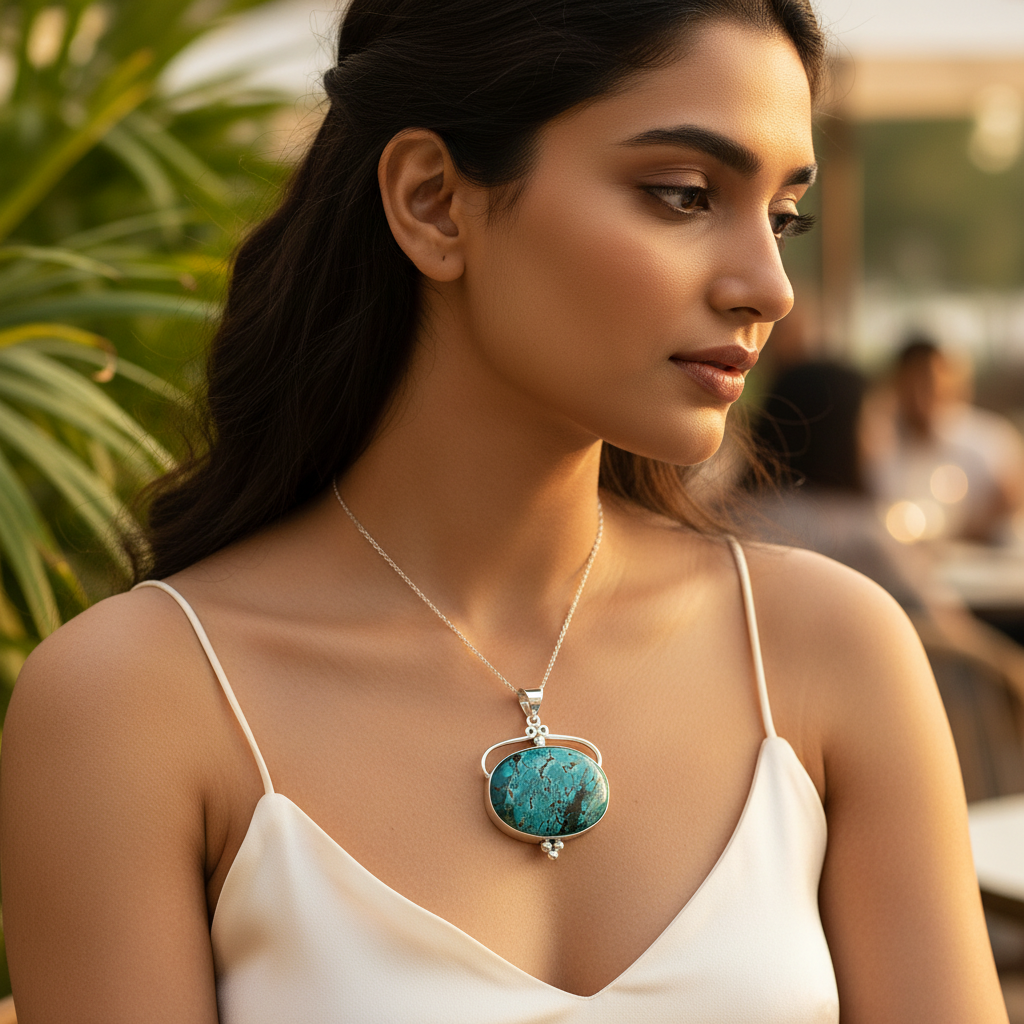925 sterling silver turquoise pendant for women | gemstone jewelry