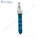Load image into Gallery viewer, 925 sterling silver turquoise pendant, featuring a blue gemstone with black matrix lines, ideal for gifting or daily wear.
