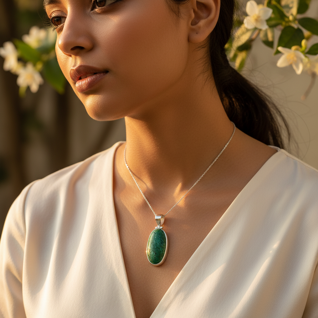 925 silver turquoise pendant | oval gemstone pendant for women