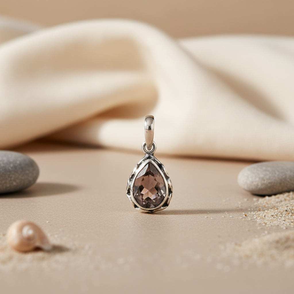925 Silver Smoky Quartz Teardrop Pendant | Women's Jewelry Gift
