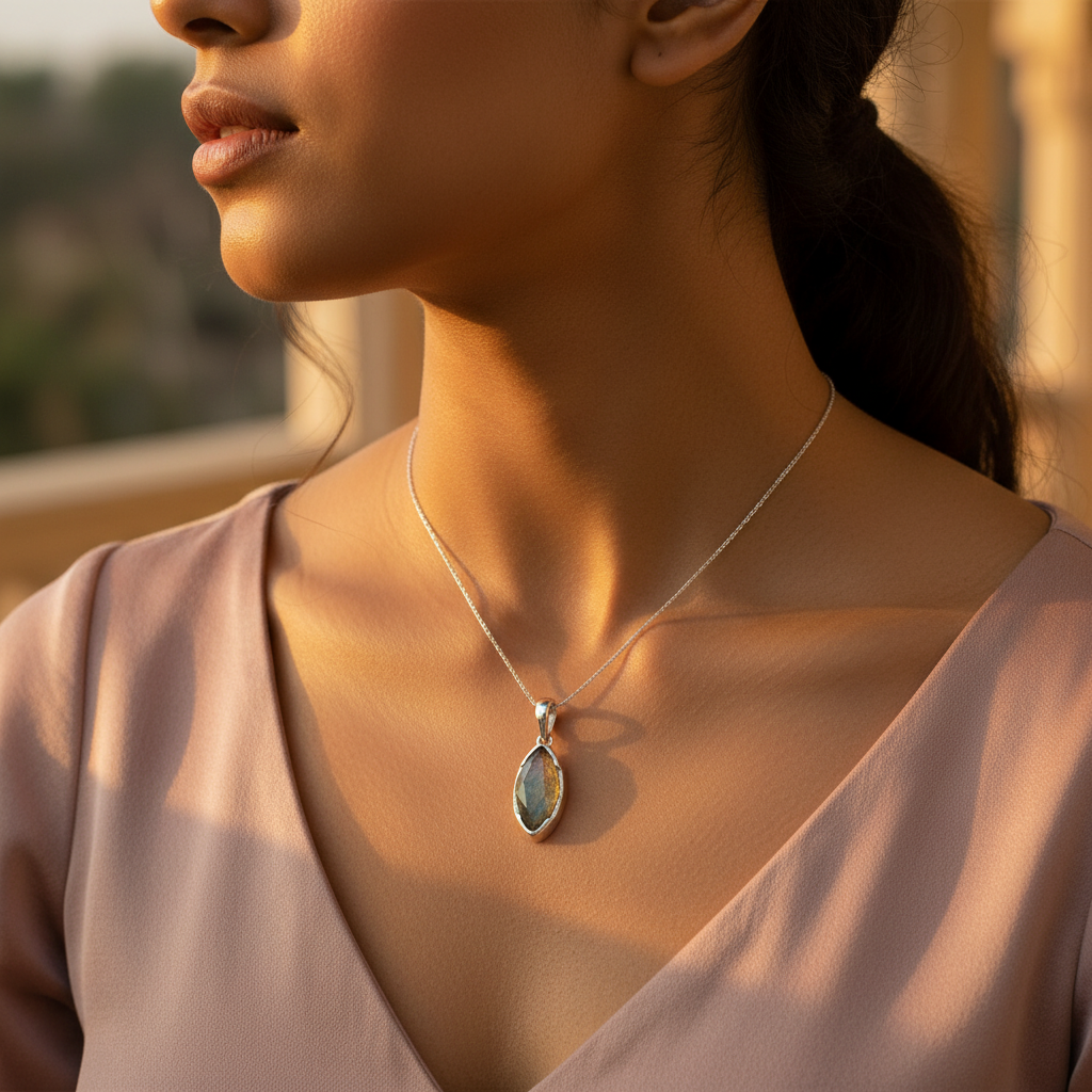 925 Silver Labradorite Pendant for Women | Gemstone Jewelry