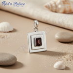 Load image into Gallery viewer, 925 Sterling Silver Garnet Pendant | Square Gemstone Jewelry
