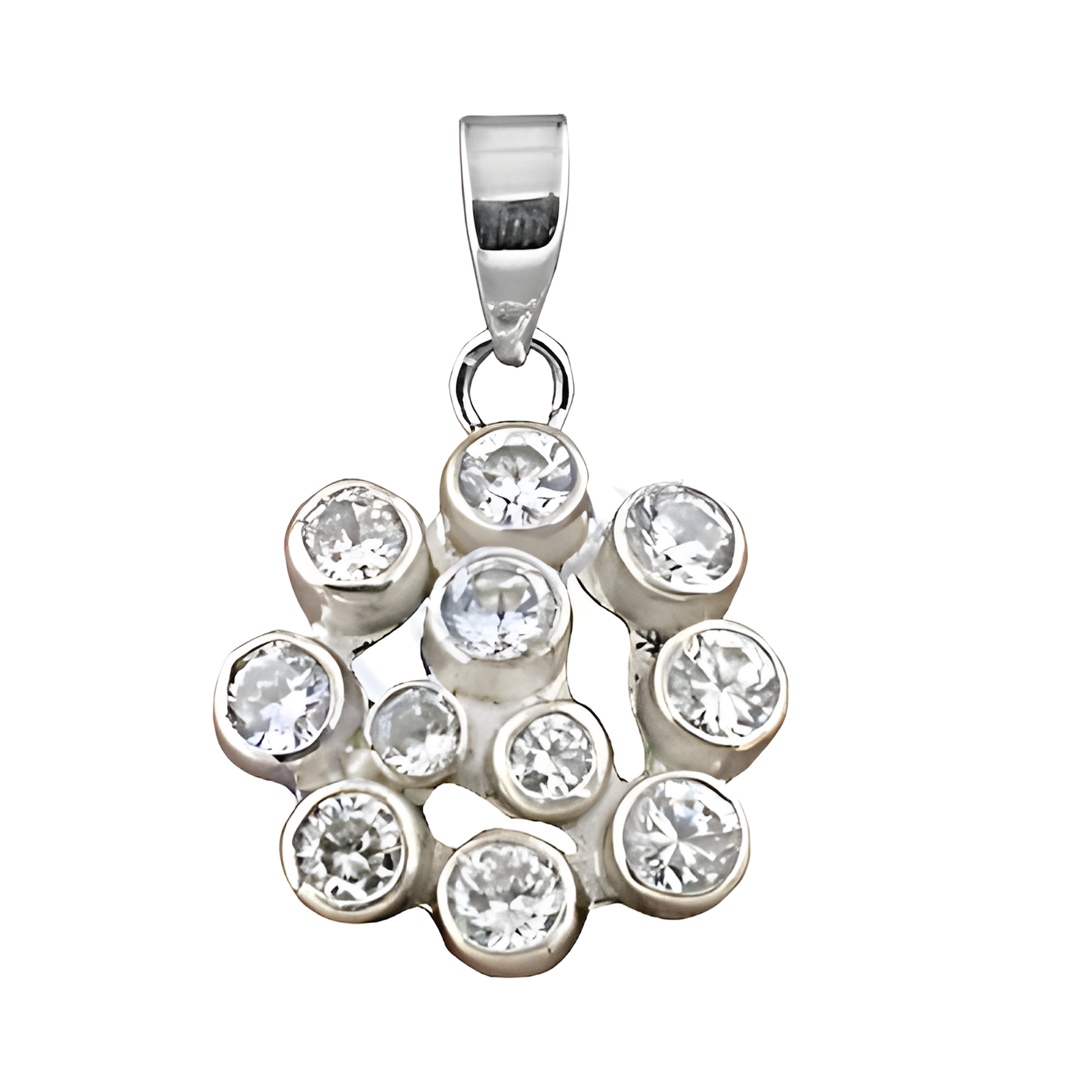 Classic Cz Gemstone Silver Pendant In Flower Style