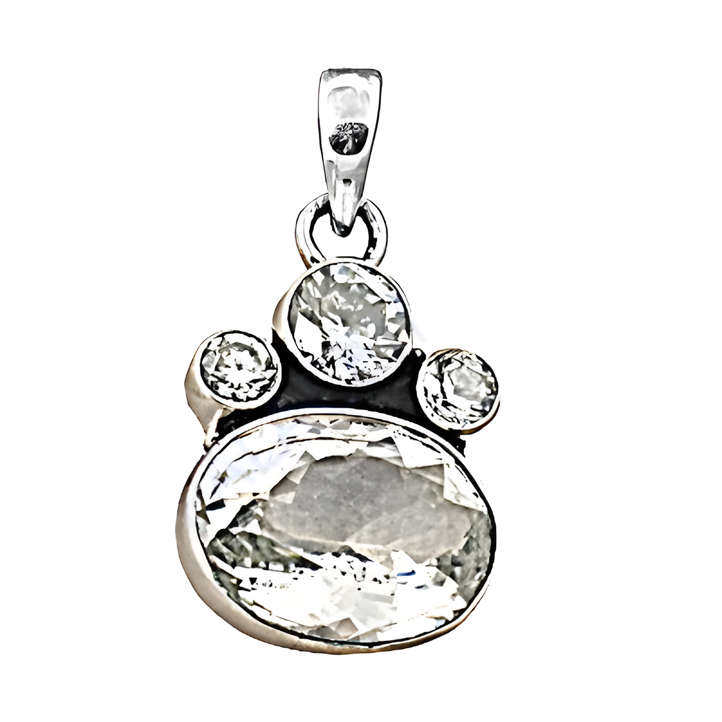 Charming Cz & Crystal Gemstone Silver Pendant