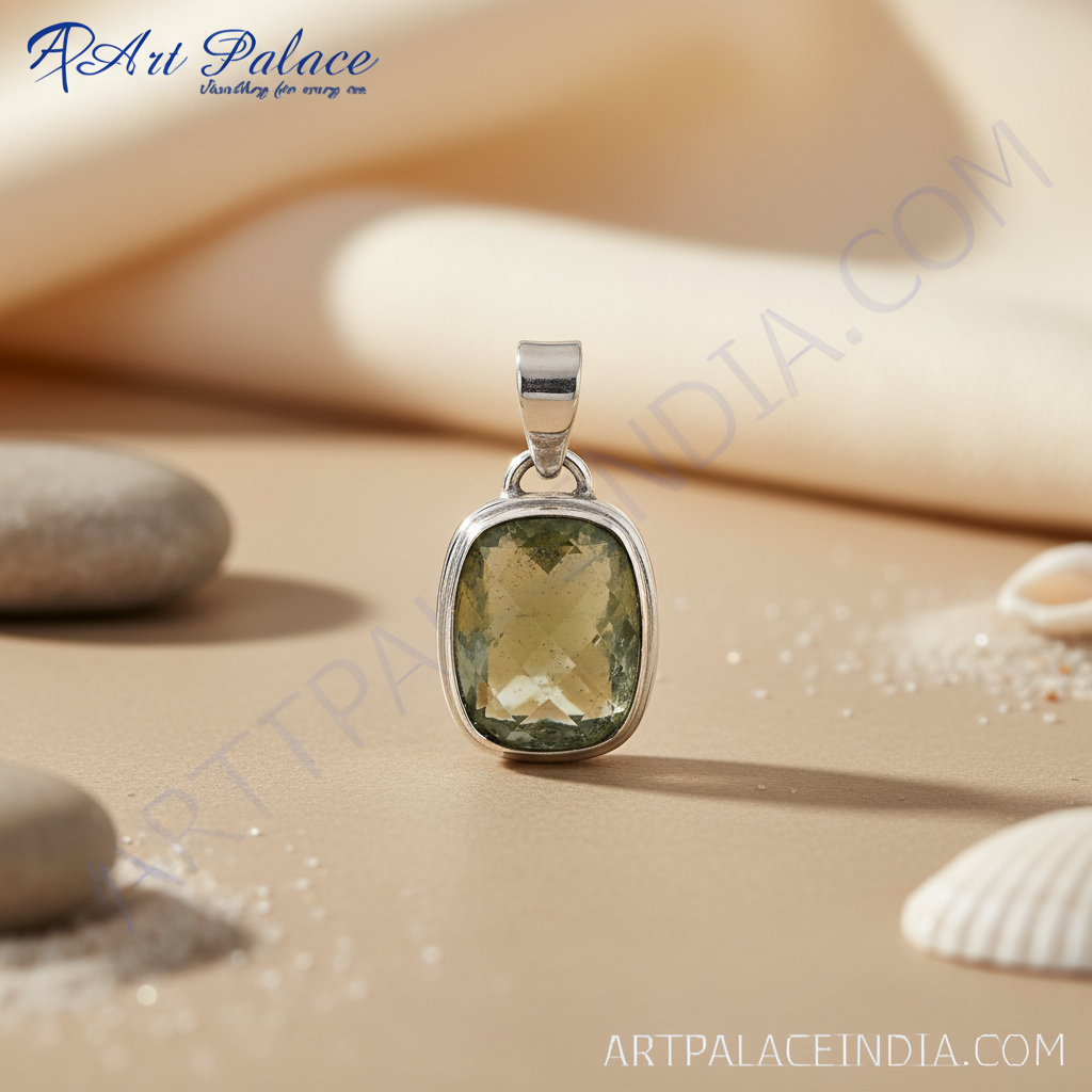 925 silver green quartz pendant for women | daily wear gift