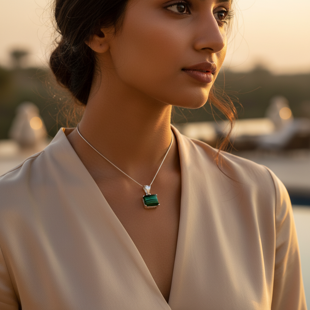 925 Silver Malachite Pendant for Women | Gemstone Jewelry