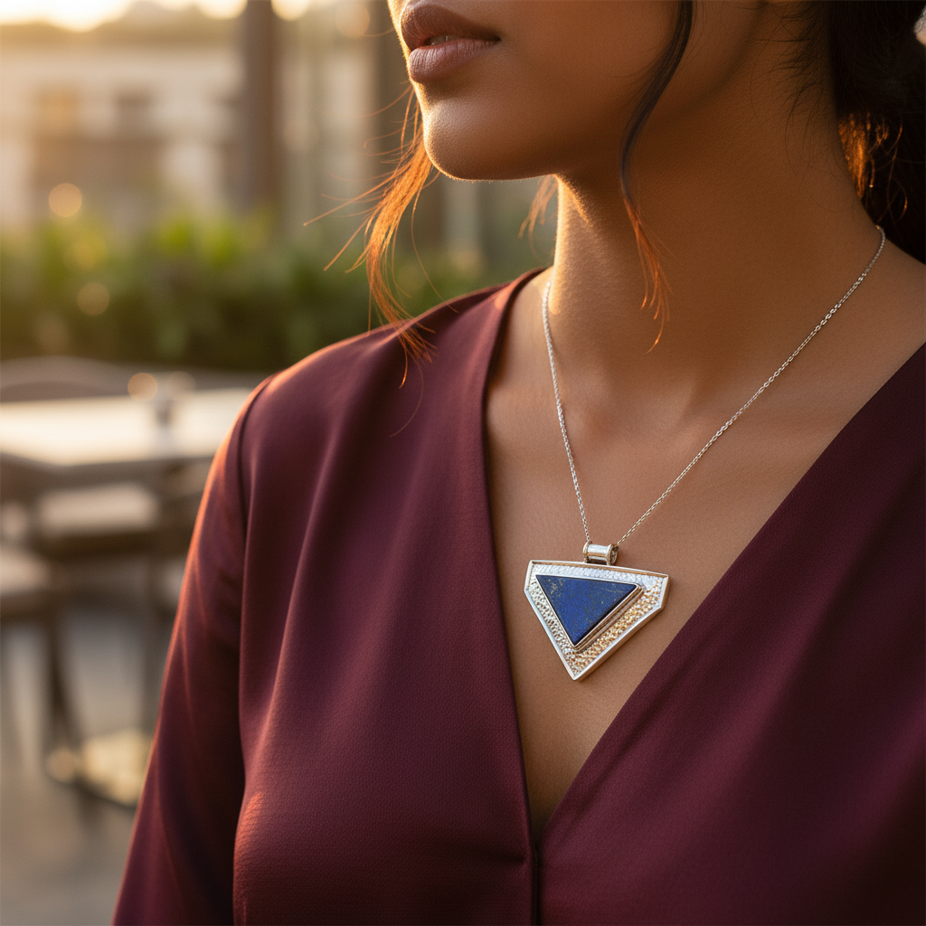 925 Silver Lapis Lazuli Pendant for Women | Triangle Pendant