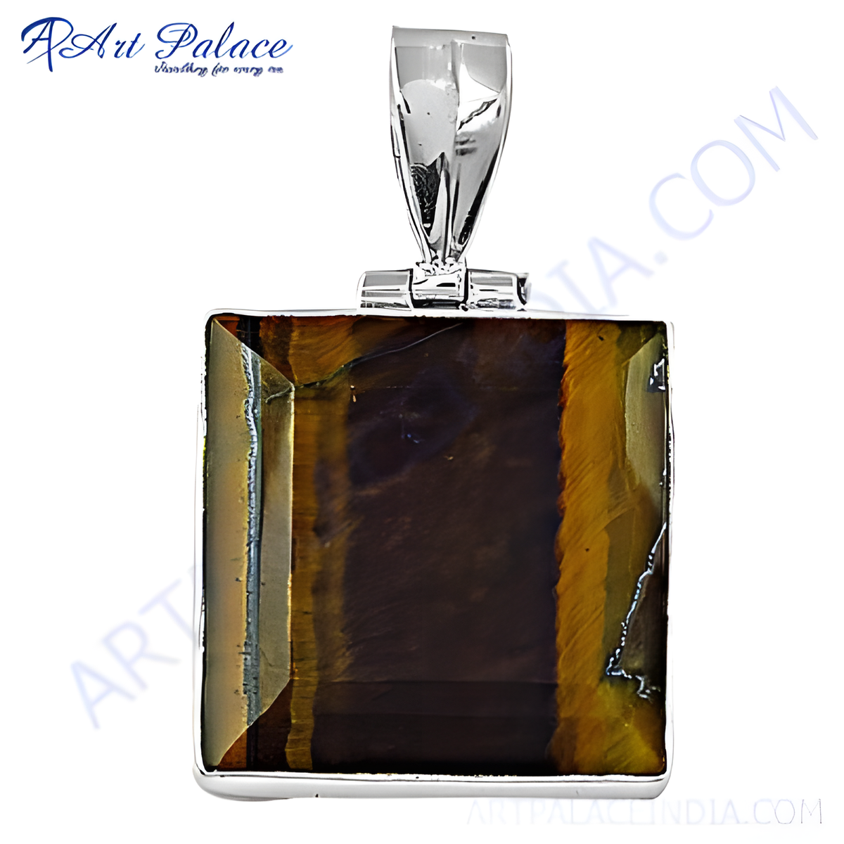 925 sterling silver tiger eye square pendant with a natural brown and gold plating gemstone