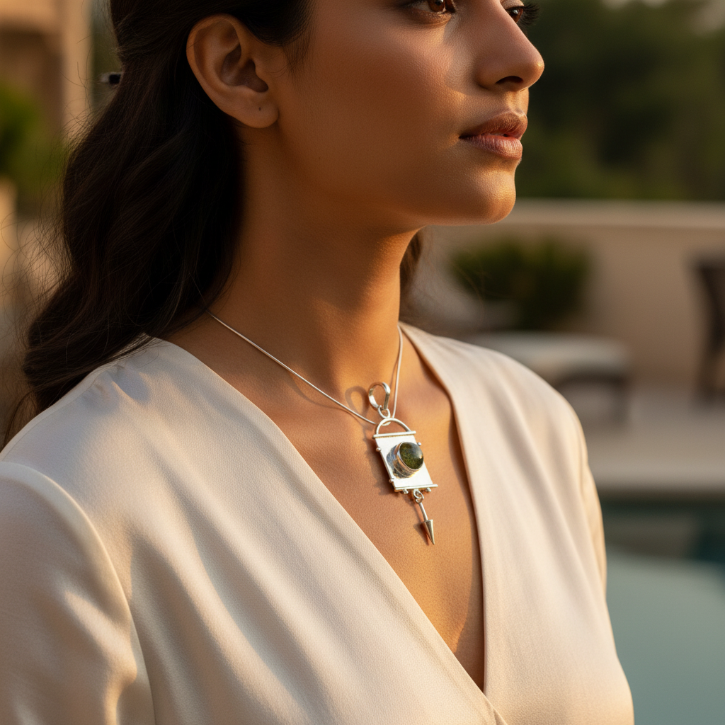 925 Silver Green Stone Pendant for Women | Modern Jewelry Gift