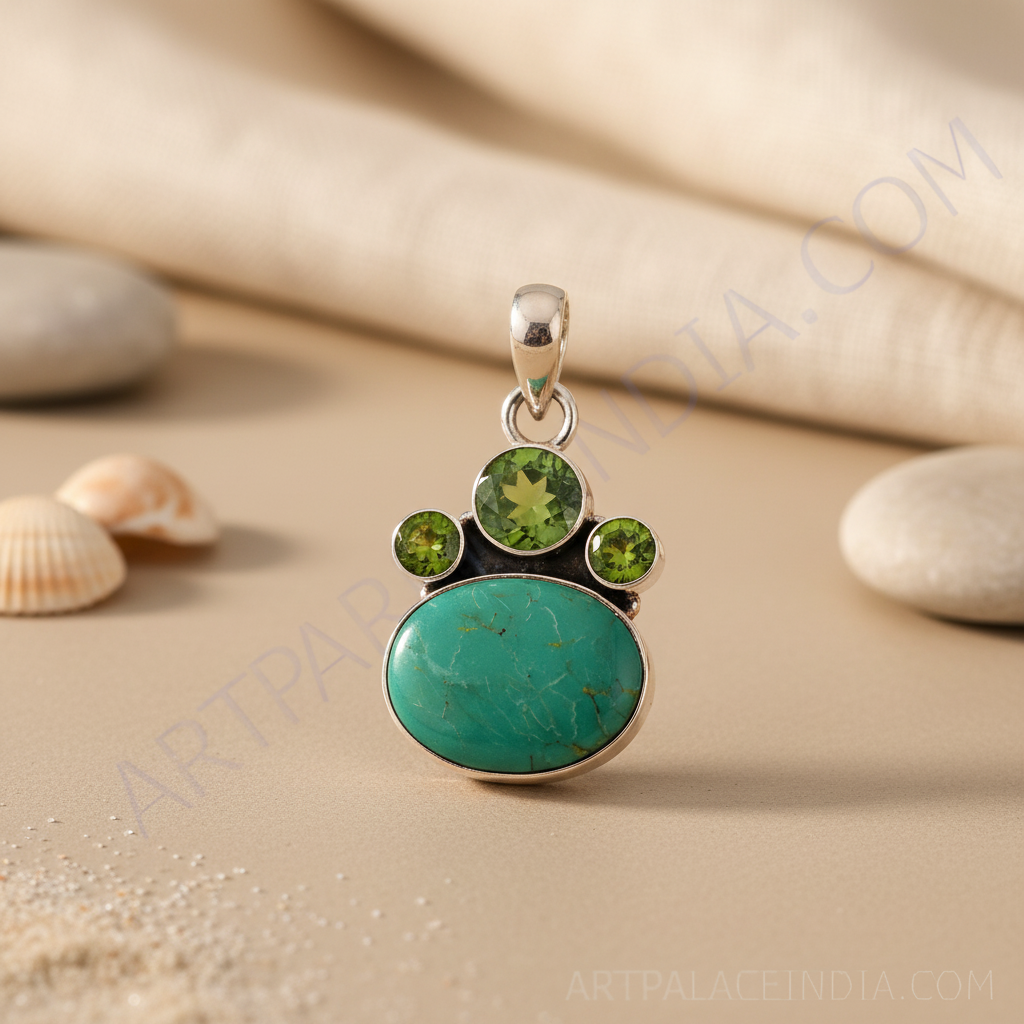 925 Silver Turquoise & Peridot Pendant for Women | Gift