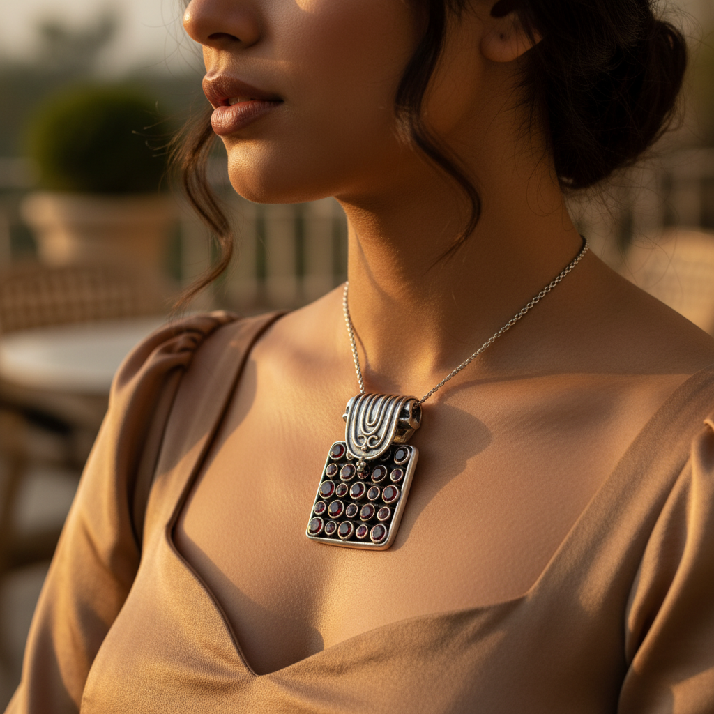 925 silver garnet pendant for women | gemstone jewelry