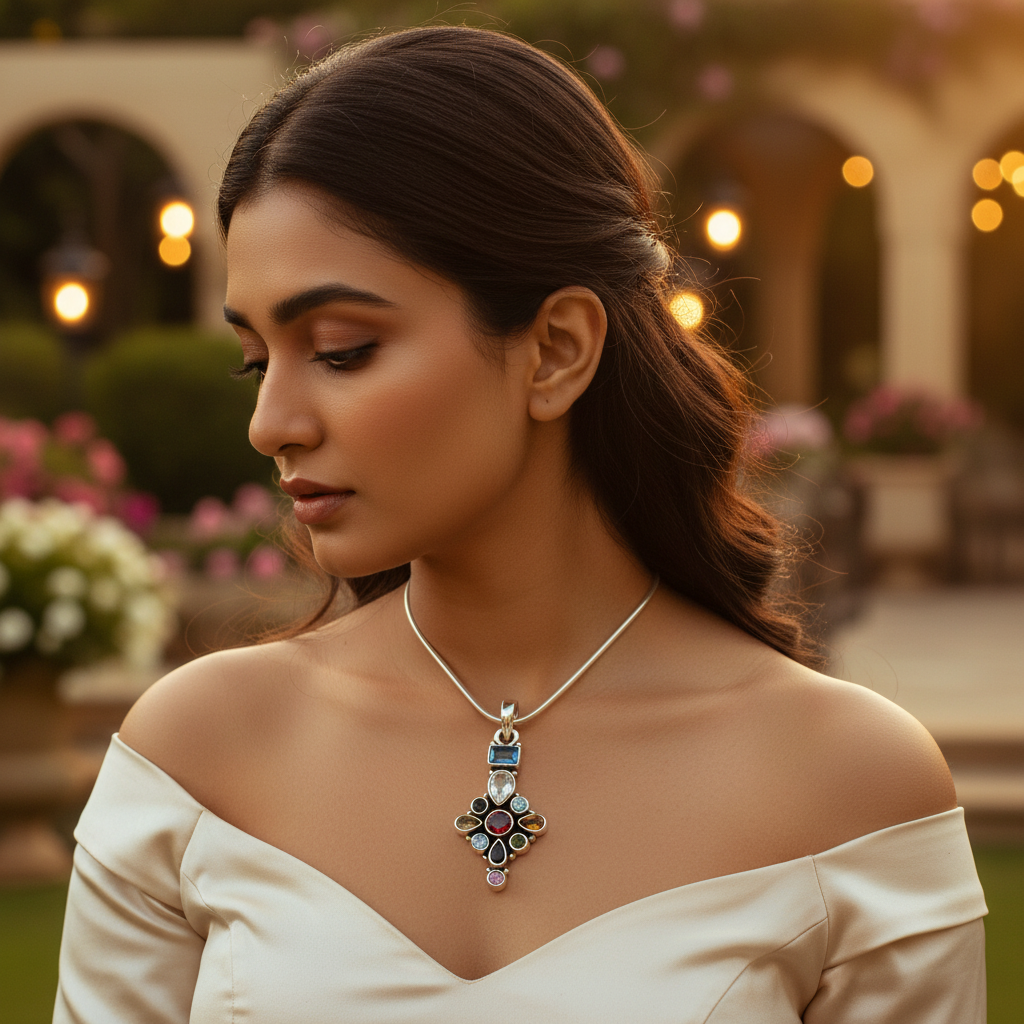 925 Sterling Silver Multi-Gemstone Pendant for Women | Gift Jewelry