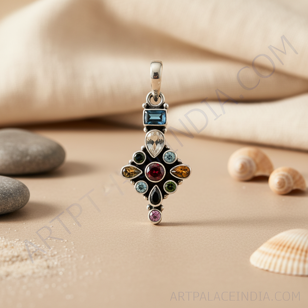 925 Sterling Silver Multi-Gemstone Pendant for Women | Gift Jewelry